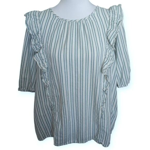 UNIVERSAL THREAD CREAM & BLUE STRIPE RUFFLE TOP SZ.XXL GUC - Picture 1 of 5